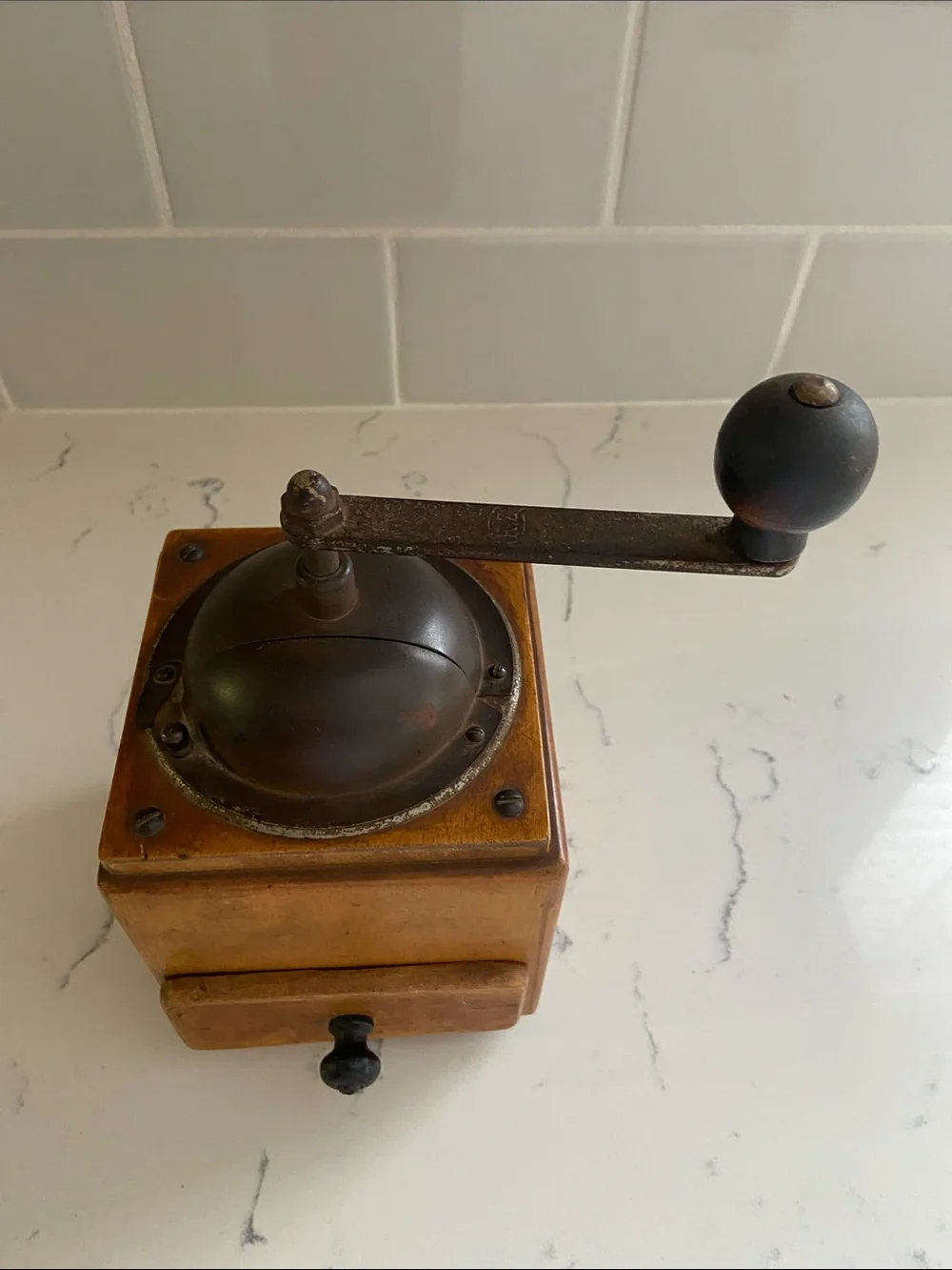 Vintage Antique Wood Hand Crank Coffee Grinder Box Mill